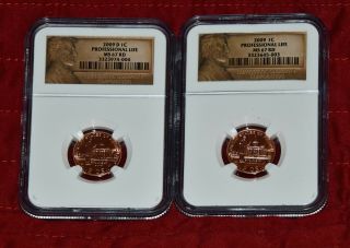 2009 P & D Ngc Ms 67 Rd Lincoln Cent Profesional Life 2 Coin Set Rare