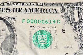 3 Digit $1 Dollar Bill Ultra Low Serial 2013 F 00000619 C Us Fancy Number Rare