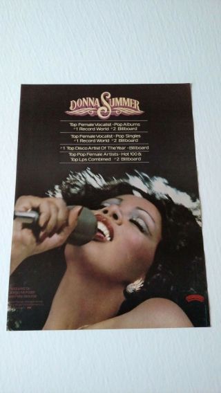 Donna Summer Top Female 1 Record World 1978 Rare Print Promo Poster Ad