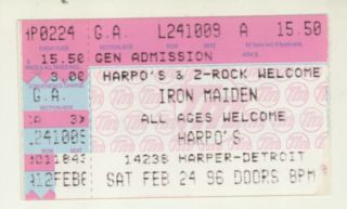 Mega Rare Iron Maiden Fear Factory 2/24/96 Detroit Mi Harpo 