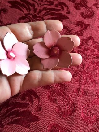 Vintage 50s Pink Peony Flower Clip On Earrings Big Spring Drag Painted Wood Rare 5