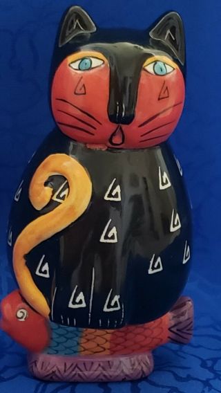 Rare Laurel Burch Black Cat Magnet Vase Magnetic Kitty Ganz Ceramic Figurine Xlt