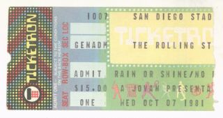 Rare The Rolling Stones 10/7/81 San Diego Stadium Concert Ticket Stub