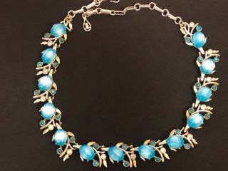 Rare Vintage Signed Coro Blue Moonstone Thermoset Necklace 16 1/2 "