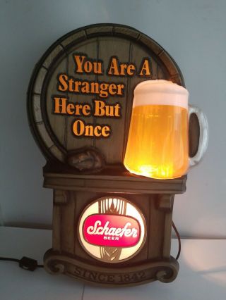 Schaefer Beer Lighted Frosty Beer Mug Sign Vintage Rare You Are A Stranger