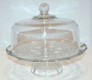 Rare Anchor Hocking Avalon Glass 12 " Pedestal Footed Cake Plate Stand W/ Dome
