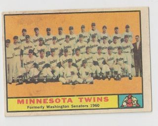 1961 Topps 542 Minnesota Twins Team Card Vg - Ex,  High Series Rare