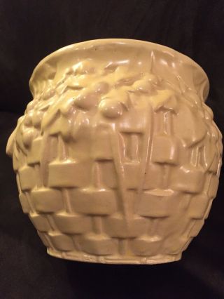 Rare Nelson Mccoy Large Pottery Vase Basket Weave Flowers & Insects