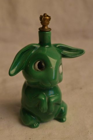 Rare Schafer Vater Signed Green Bunny Rabbit Figural Crown Top Perfume Bottle
