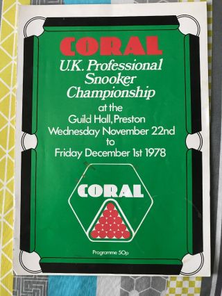 Uk Snooker Championship Programme - 1978 - Rare