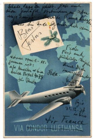 1938 Brazil To Great Britain Poster Postcard Air France Cover,  Rare
