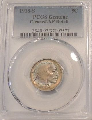 1918 - S Buffalo Nickel Pcgs Extra Fine Cleaned - Great Details - Very Rare - Rainbow
