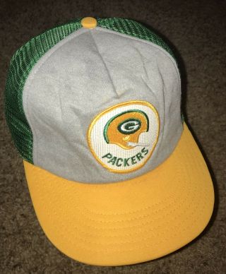Vtg 1970s Green Bay Packers Trucker Hat Mesh Vintage Embroidered Patch Nfl Rare