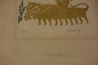 Rare Vintage Woodblock Print Pencil Signed Helenbjl & Numbered 3/60 6