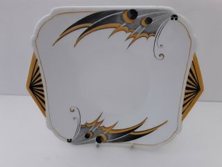 Shelley Art Deco Rare Mode Shape Tab Handle Plate Yellow Butterfly Wing Design