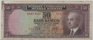 Turkey 50 Kurus 1930 1942 P.  133 Higher Grade Extremely Rare
