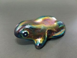 Robert Hansen Signed Frog Figurine,  Cobalt Blue Blenko,  Rare Carnival Glass