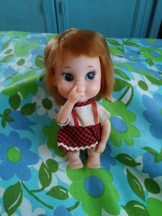 Vintage Forsum Big Eyes Japan Girl Vinyl Red Hair Nose Picking Doll Rare