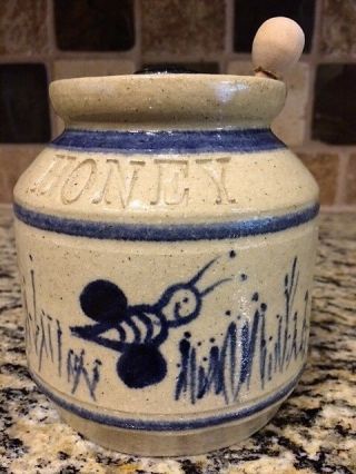 Rare Cedar Swamp Stoneware Salt Glaze Honey Pot & Dipper Artist Signed J Boyco