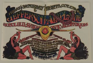 Jefferson Airplane 1969 Concert Handbill Honolulu Civic Auditorium Rare