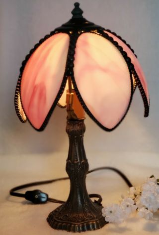 Tiffany Style Lamp Tiffa Mini Stained Glass Pink Lotus Flower 12 