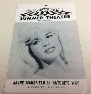 Rare 1965 Playbill Jayne Mansfield Starring In Broadway Show,  “in Nature’s Way”