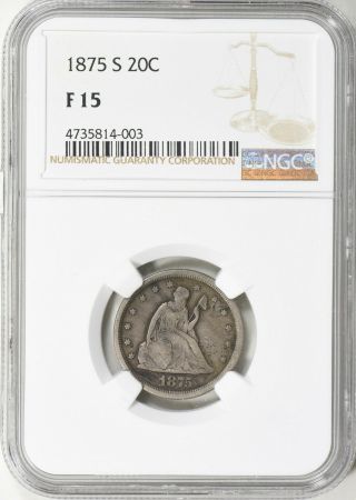 1875 - S 20 Cent Piece Ngc F15 Certified Rare Series Highly Sought After