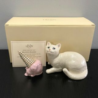 Lenox Delicious Dilemma Cat Kitty With Ice Cream 2 Piece Ivory Figurine Mib Rare