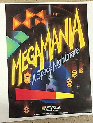 1982 Rare Activision Megamania Videogame Poster 17x23 Atari