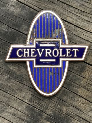 Rare Vtg Orig Chevrolet Bowtie Oval Enamel Radiator Badge Emblem 1929 - 31 20s 30s