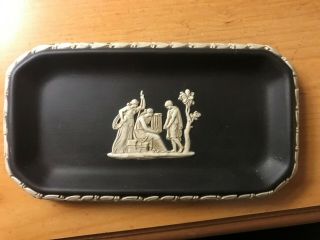 Rare Wedgwood Black & White Jasperware Rectangular Pin Comb Jewelry Tray Dish