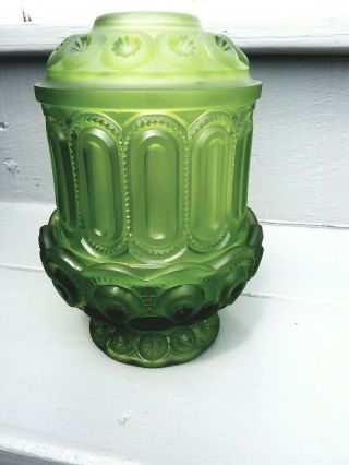 Le Smith moon and star glass candle lamp green Satin courting very rare 2