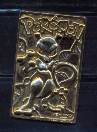 Rare Pokemon 1999 Nintendo 23k Gold Plated Trading Card 150 Mewtwo.