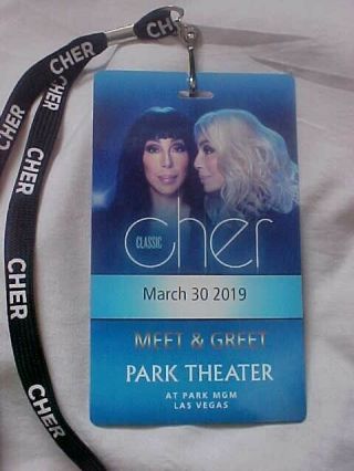 Cher 2019 Park Theater Meet And Greet Holographic Pass With Lanyard (rare)