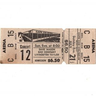 Bad Company Concert Ticket Stub Cape Cod 7/21/74 Coliseum First Tour Rare