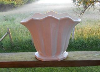 Rare Vintage McCoy Pottery Ivory Large Fan Vase Signed No Chips or Cracks 2