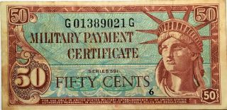 Series 591 50 Cents Military Payment Certificate (mpc) Very Rare First Issue
