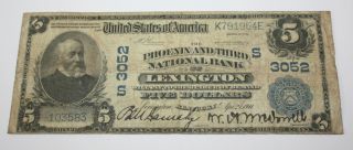 Rare 1902 $5 National Currency Note Phoenix Third National Bank Lexington 3052