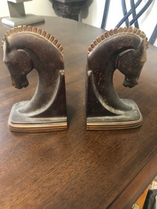 Vintage Trojan Horse Head Bookends Heavy Rare Find