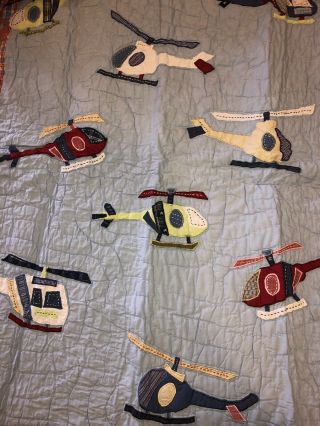 RARE Pottery Barn Kids Helicopter Baby Bedding 4 Pc Quilt Bumper Skirt Pillow 5