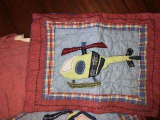 RARE Pottery Barn Kids Helicopter Baby Bedding 4 Pc Quilt Bumper Skirt Pillow 6