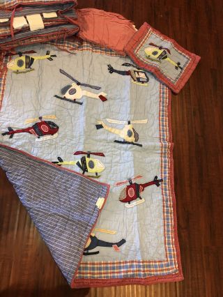 RARE Pottery Barn Kids Helicopter Baby Bedding 4 Pc Quilt Bumper Skirt Pillow 8
