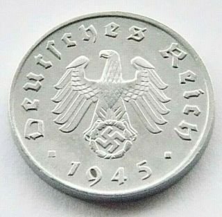 German Coin 1945 E 1 Reichspfennig Zinc Swastika 3rd Reich Ww2 Rare Pfennig