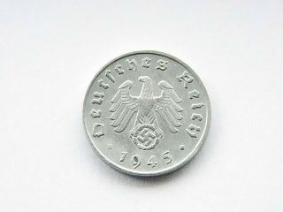 GERMAN Coin 1945 E 1 REICHSPFENNIG Zinc SWASTIKA 3rd Reich WW2 RARE Pfennig 2