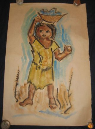 Listed Artist: Rare Watercolor Painting Native Child - 36 " X 24 " Signed