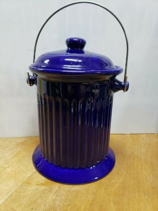 Ceramic Compost Crock Food Scraps  Very Rare Color Cobalt Blue  (s - 7 - 1)