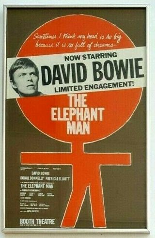 Rare 1979 David Bowie Elephant Man Broadway Poster 14 X 22 Window Card Framed