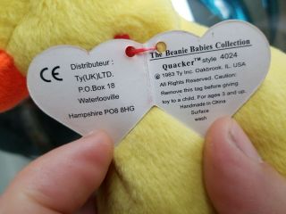 1993 Beanie Babies Quackers Without Wings 1st Generation Tag Error Rare Early 3