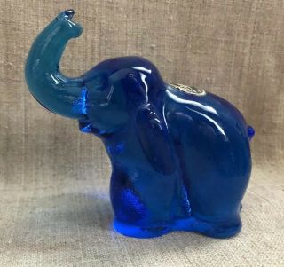 Rare Kanawha Blue Art Glass Elephant Figurine Paperweight With Tag
