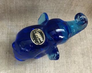 RARE KANAWHA Blue Art Glass ELEPHANT Figurine Paperweight with TAG 2